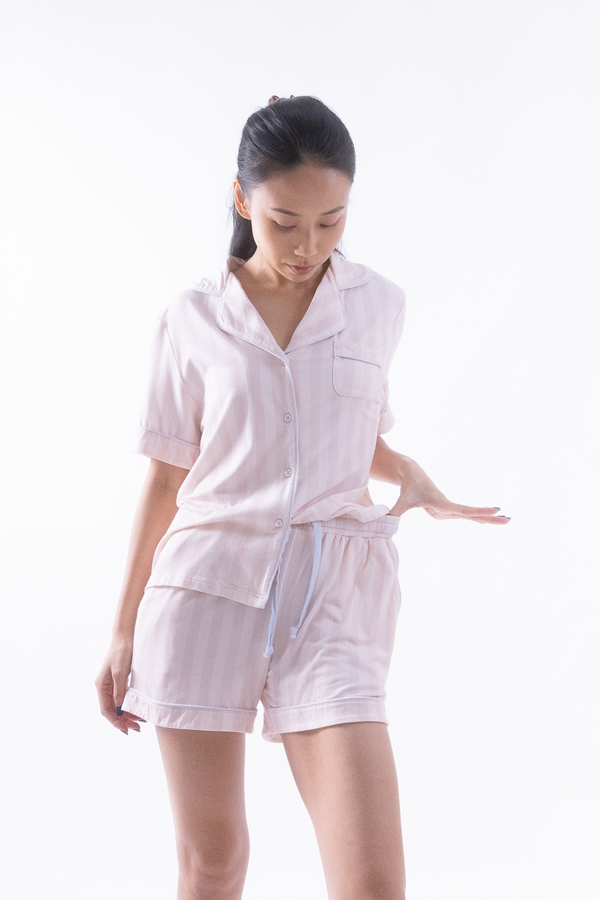 Blush Stripe Cloud PJ Set – Short Sleeve Top + Shorts
