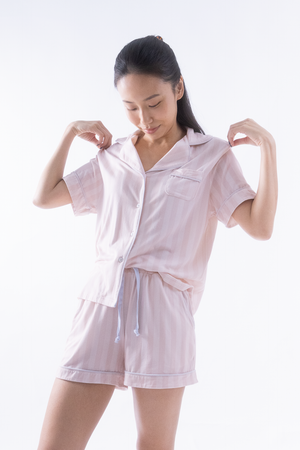 Blush Stripe Cloud PJ Set – Short Sleeve Top + Shorts