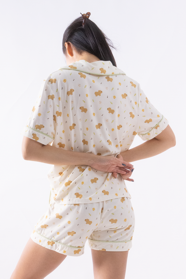 Capybara Chill Cloud PJ Set – Short Sleeve Top + Shorts