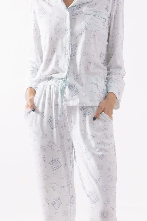 Sky Blue Toile Adult Cloud PJ Long Sleeve Set