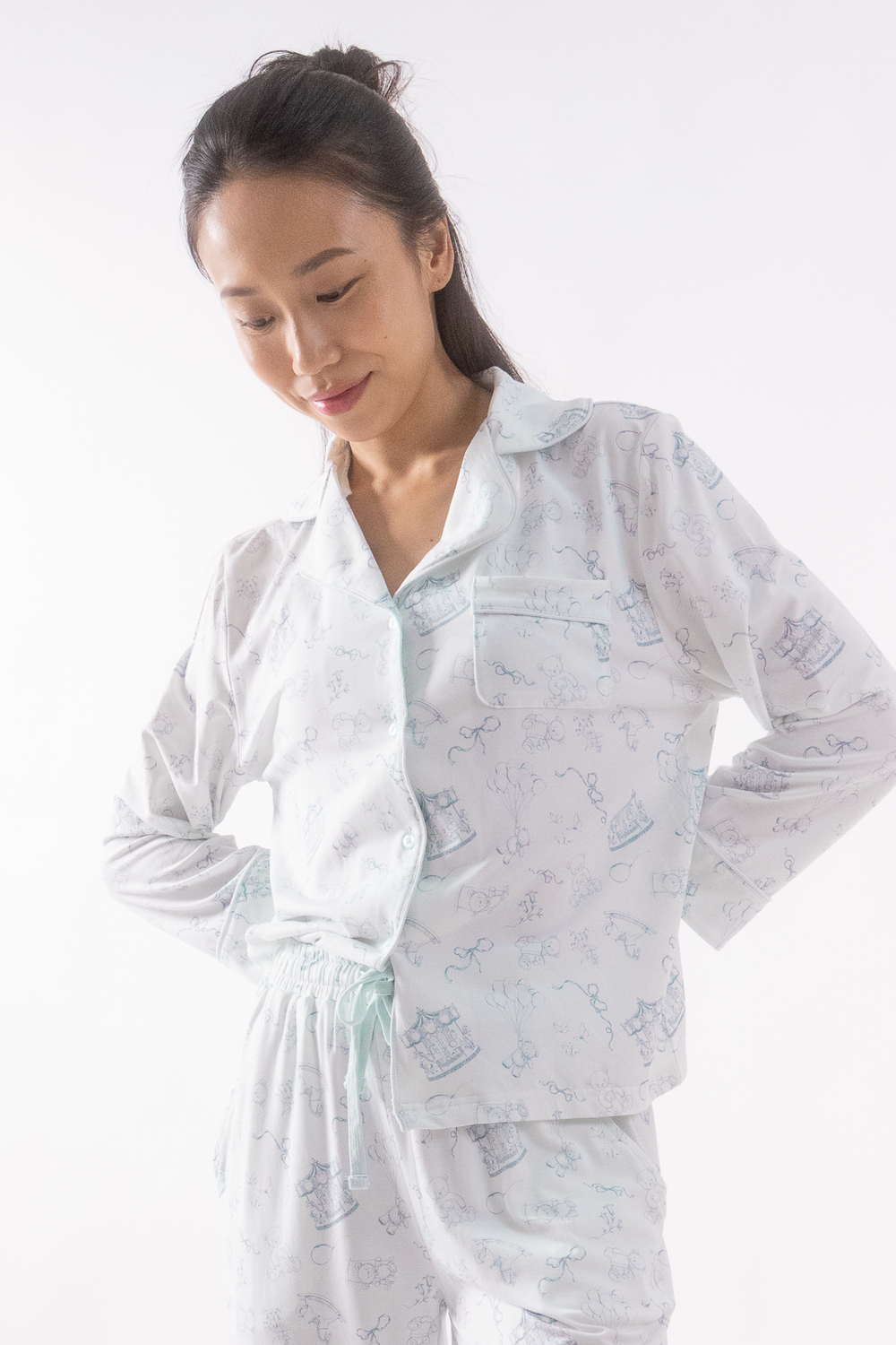 Sky Blue Toile Adult Cloud PJ Long Sleeve Set
