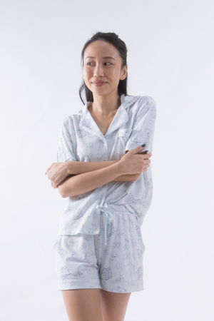 Sky Blue Toile Cloud PJ Short Sleeve Adult Set