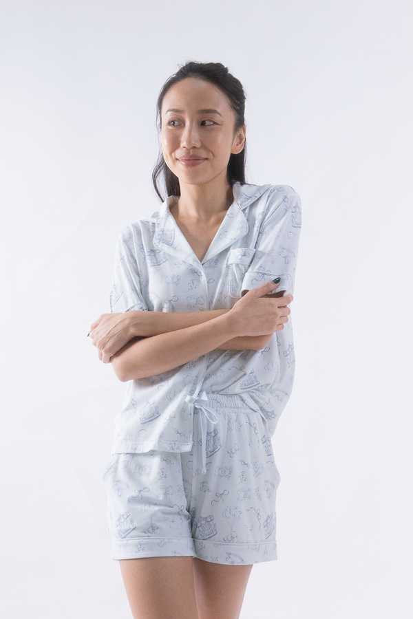 Sky Blue Toile Cloud PJ Short Sleeve Adult Set