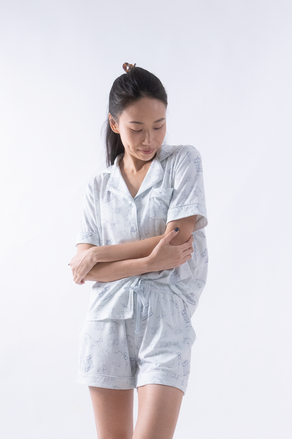 Sky Blue Toile Cloud PJ Short Sleeve Adult Set