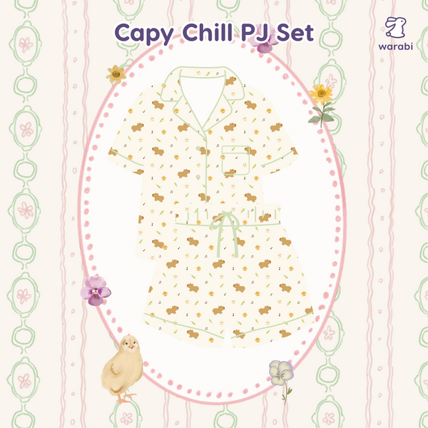 Capybara Chill Cloud PJ Set – Short Sleeve Top + Shorts