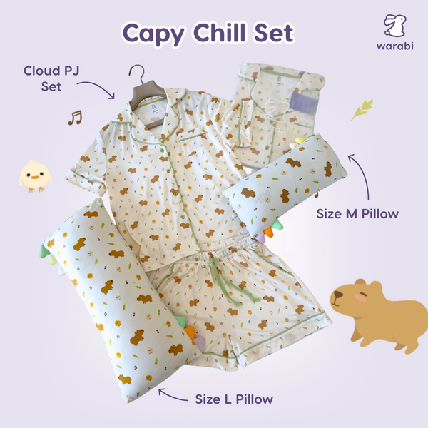 Capybara Chill Cloud PJ Set – Short Sleeve Top + Shorts