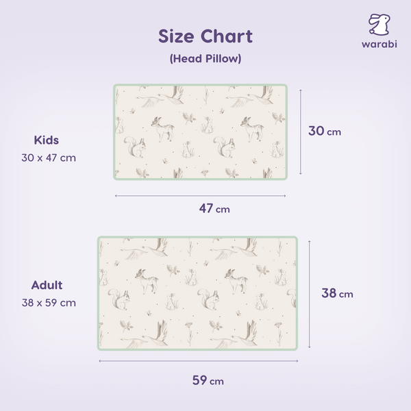 Forest Friends Snuggle Bamboo Pillow - Size S to XXL, Head Pillow Hypoallergenic, Baby-safe