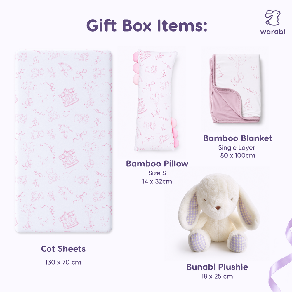 Warabi Signature Gift Box 🎁 Bamboo pillow, blanket, cot sheets and plushie