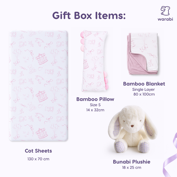 Warabi Signature Gift Box 🎁 Bamboo pillow, blanket, cot sheets and plushie