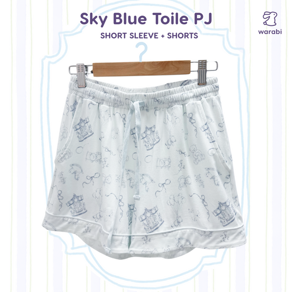 Sky Blue Toile Cloud PJ Short Sleeve Adult Set