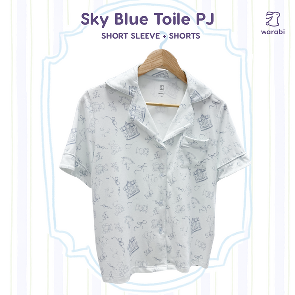 Sky Blue Toile Cloud PJ Short Sleeve Adult Set