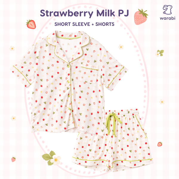 Strawberry Milk Short Sleeve + Shorts Cloud PJ Set (Non-Padded)