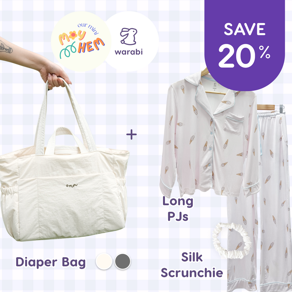 [OMMxWarabi] Re:tote Bag + Long PJs + Silk Scrunchie