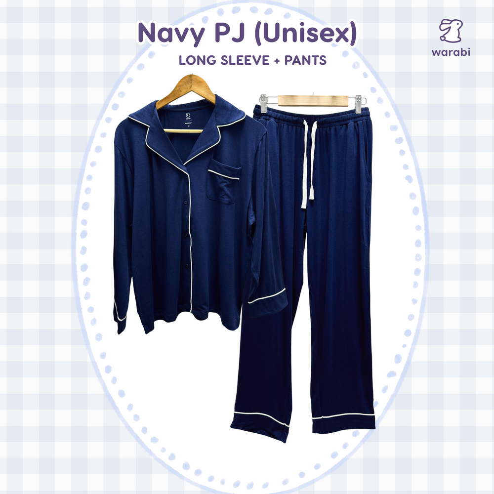 Navy Unisex Bamboo Cloud PJ Set (Long Sleeve + Long Pants)