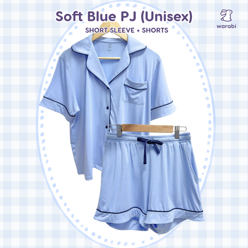 Soft Blue Unisex Bamboo Cloud PJ Set (Short Sleeve + Shorts)