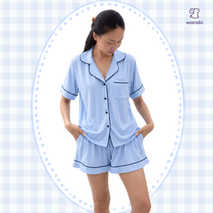 Soft Blue Unisex Bamboo Cloud PJ Set (Short Sleeve + Shorts)